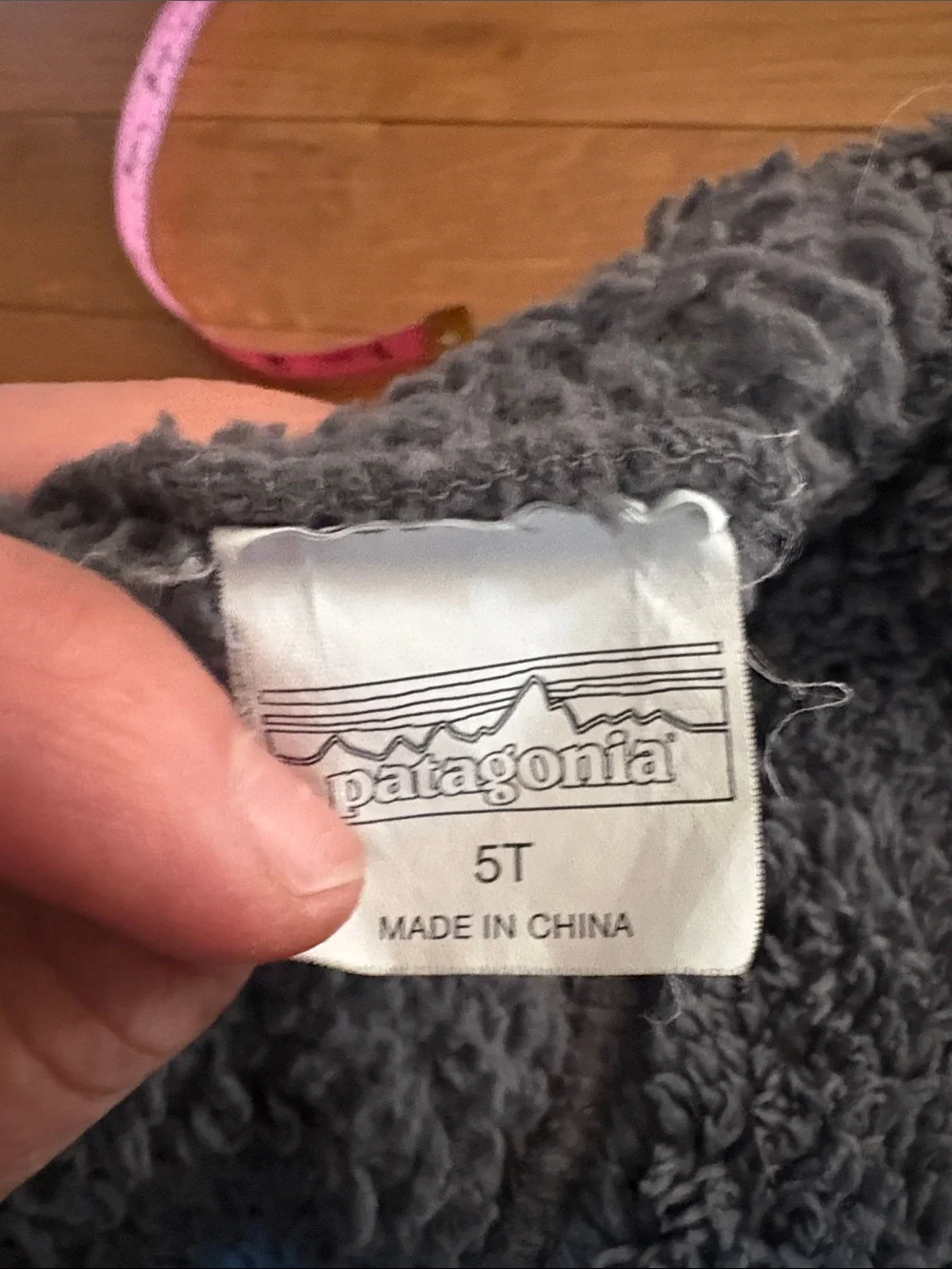 Patagonia Plush Bear-Ear Fleece Beanie in Charcoal. 5T